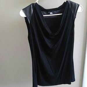 Willi Smith Black Top with Faux Leather Detail